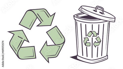 “Recycle and Trash Symbols – Eco Friendly Vector Illustration”