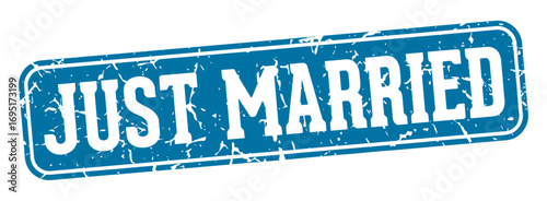 just married rectangular sign. just married stamp