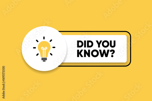 Did you know or hint, tip symbol icon badge. Banner with frame and bulb isolated on white background