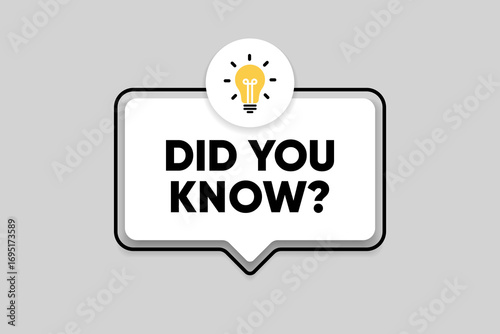 Did you know or hint, tip symbol icon badge. Banner with frame and bulb isolated on white background