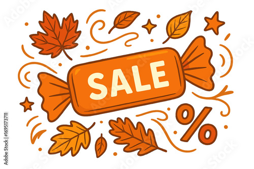 An autumn sale podium featuring falling leaves and discount tags, a fall sale advertising banner, Thanksgiving or seasonal marketing materials, vector illustration, and 3D design