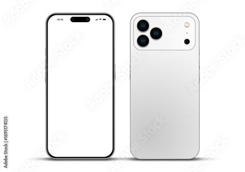 Realistic smartphone mockup. Mobile phone vector with isolated on white background. Device front view. 3D mobile phone with shadow. Realistic, high quality smart phone mockup for ui ux presentation.