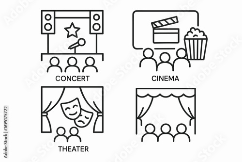 Entertainment Line Icons – Concert, Cinema, Theater, Karaoke