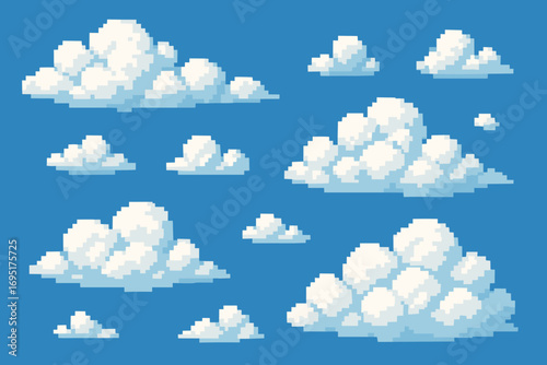 Pixel Art Cloud Set – 8-Bit Retro Sky Icons