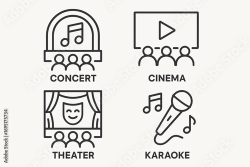 Entertainment Line Icons – Concert, Cinema, Theater, Karaoke