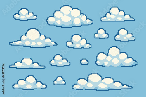 Pixel Art Cloud Set – 8-Bit Retro Sky Icons