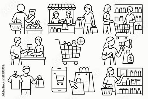 Shopping and Retail Icons – Online Store, Supermarket, Customer Purchase, E-commerce