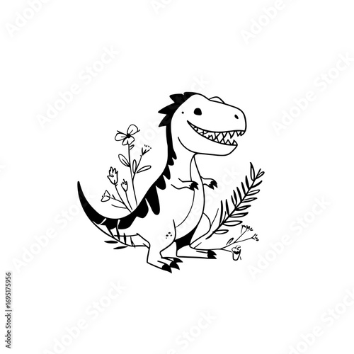 Albertosaurus. Albertosaurus simple black and white line art vector logo