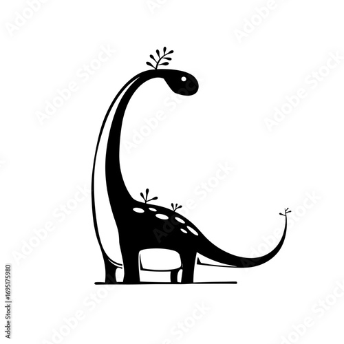 Diplodocus. Diplodocus simple black and white line art vector logo