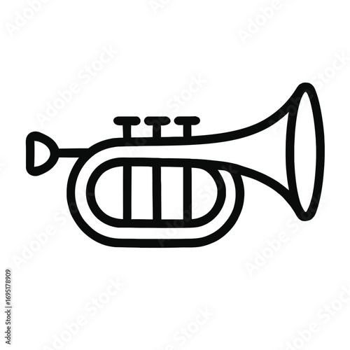 Simple black outline icon of a trumpet on a white background