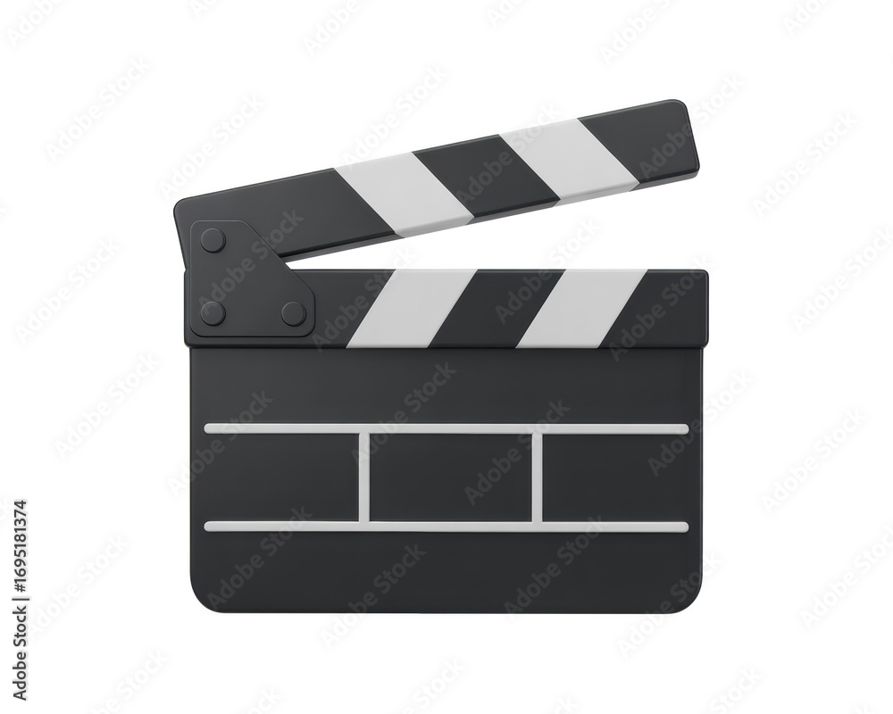 Fototapeta premium 3d icon of black and white film clapperboard isolated on transparent background