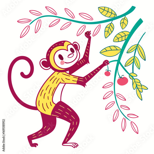 Cute monkey picking fruits from a tree
