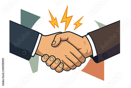 A modern halftone collage featuring shaking human hands, illustrating business, success, teamwork, and partnership agreements within a contemporary art context, emphasizing cooperation and paper