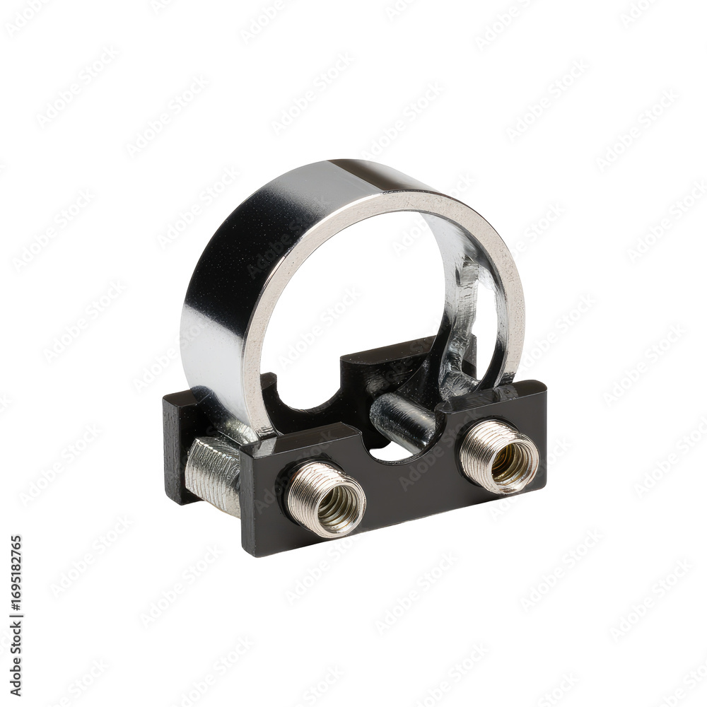 Obraz premium Chrome clamp securing pipe, studio shot, engineering