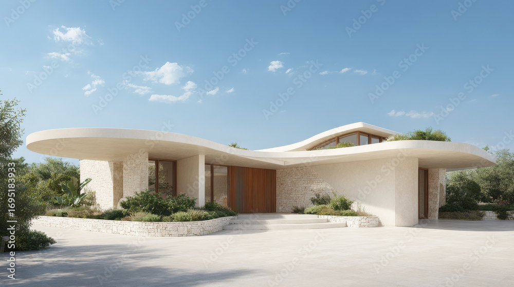Fototapeta premium stunning luxury mansion exterior designed with organic shapes and natural materials