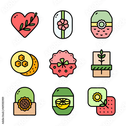 Handmade soap color icons set. A bar of homemade soap. Eco products for spa beauty. Natural cosmetics. Vector isolated illustration of cosmetic hygiene product.