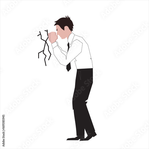 Crying Man Line Art Vector Illustration for Depression and Sadness