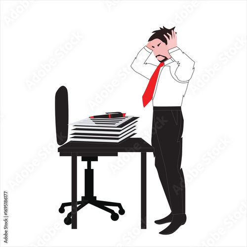 Overworked Man Line Art Vector Illustration for Office Stress and Burnout