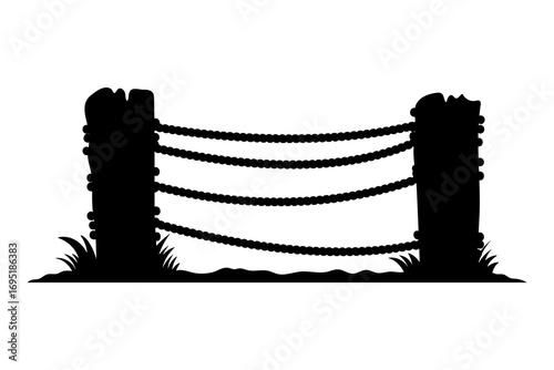 Fence with ropes icon. Fencing. Black silhouette. Front side view. Vector simple flat graphic hand drawn illustration. Isolated object on white background. Isolate.