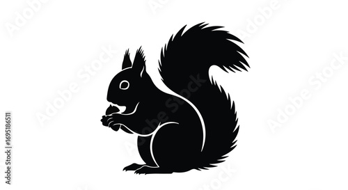 Black silhouette of a squirrel holding a nut against a white background