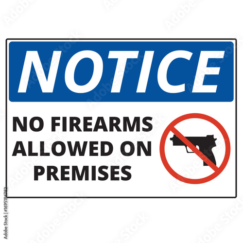 Notice no firearms allowed on premises sign isolated on a white background