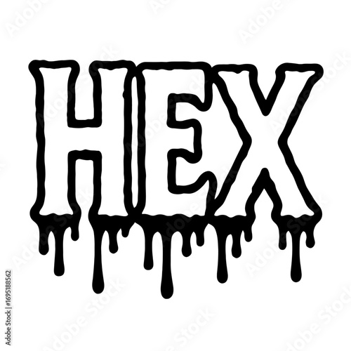 HEX Dripping Font Graphic Design with a Spooky, Edgy, and Urban Aesthetic, Perfect for Streetwear Brands, Halloween Events, Gaming Logos, or Mystical-Themed Projects Requiring Bold, Distinctive Typogr