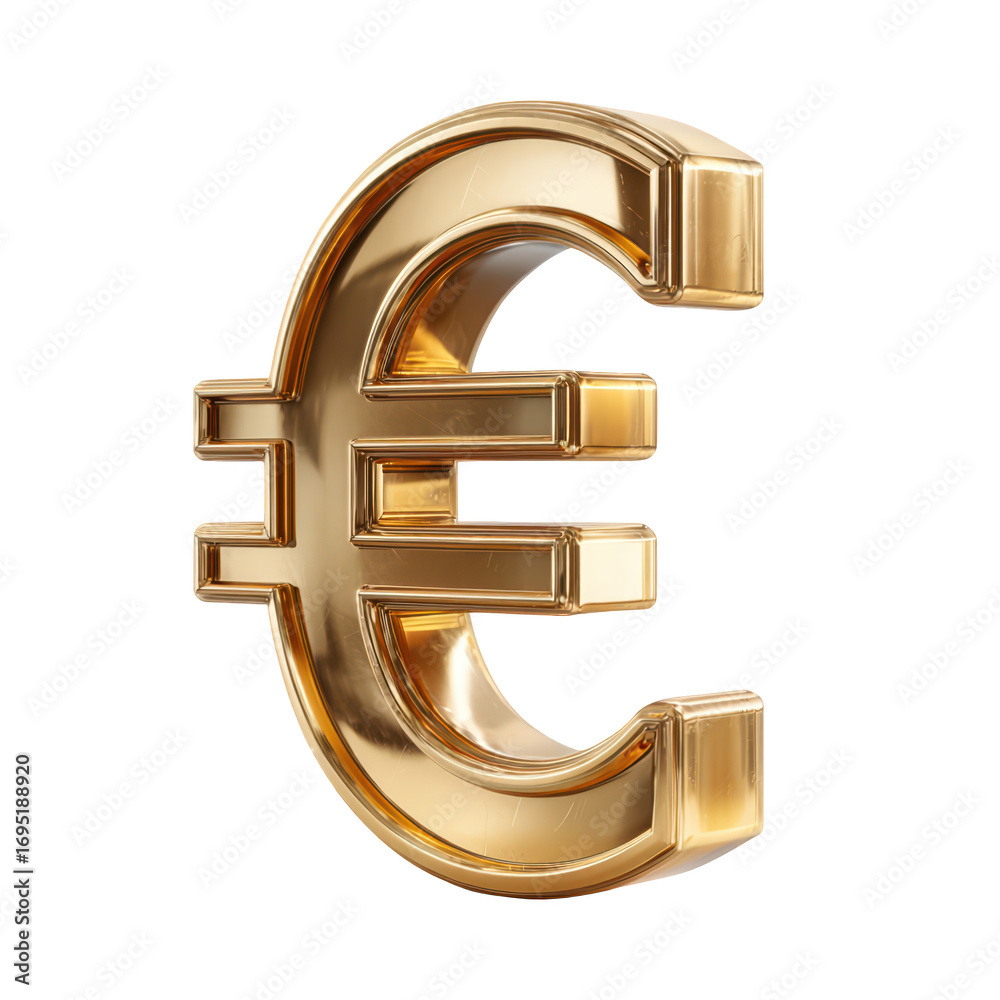 Fototapeta premium Golden Euro Symbol Luxury Currency Wealth Finance, isolated on transparent background, perfect cutout, PNG
