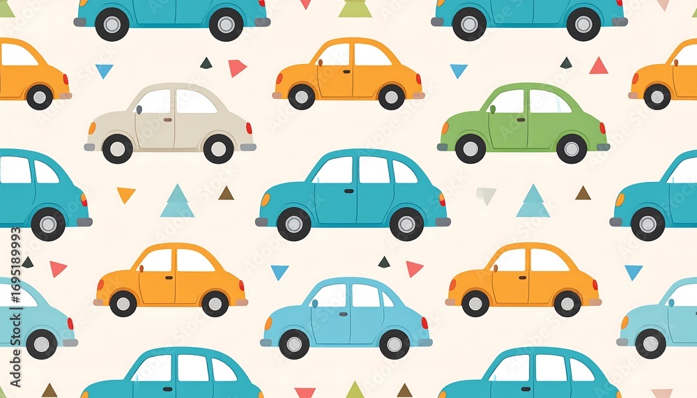 Cute car pattern with geometric shapes Cute car pattern with geometric shapes