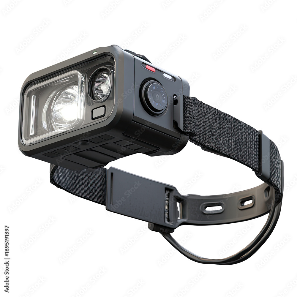 Obraz premium Head-mounted camera/light with durable casing. Adjustable strap. Dual function