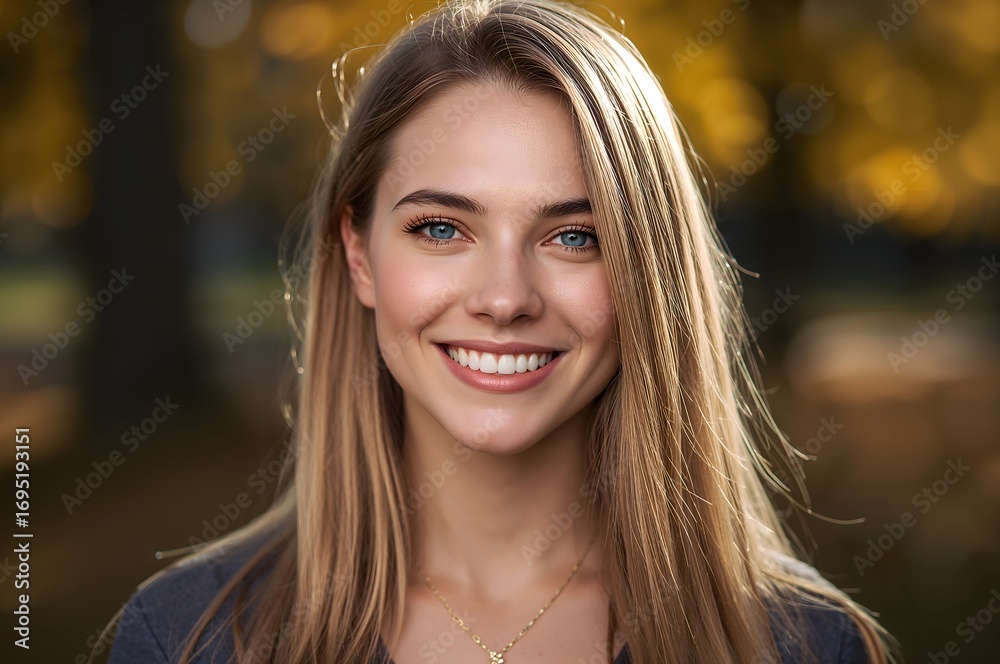 Obraz premium Portrait of a young blonde woman in an autumn park.