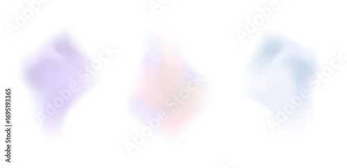Collection of colorful abstract gradient shapes with soft pastel glow. Iridescent abstract forms, vibrant holographic mesh blur isolated on white. Vector
