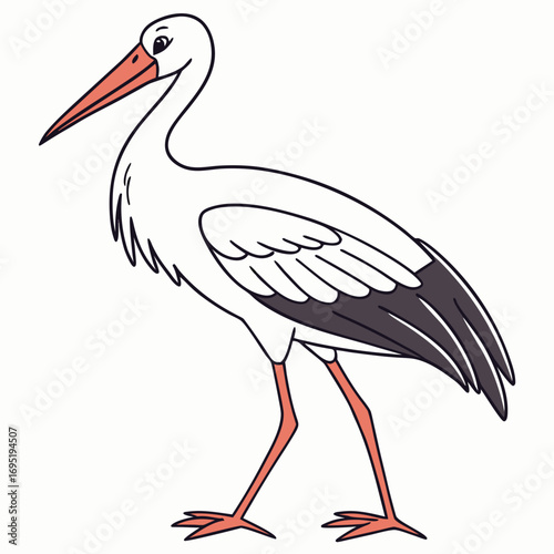 Cartoon stork with long beak illustration