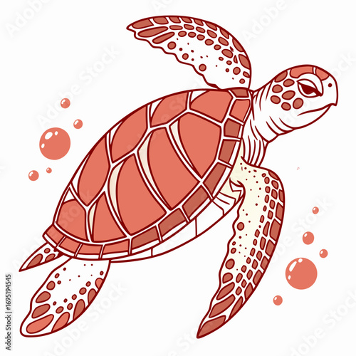 Cute sea turtle swimming underwater vector art