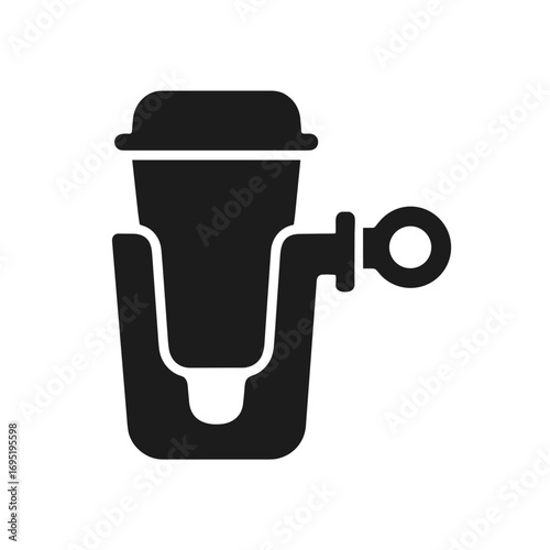 Manual Coffee Grinder Flat Icon, Black Silhouette, Transparent Background