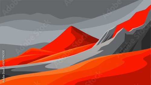 A striking contrast of color as the red sand dunes meet the grey rocky cliffs.