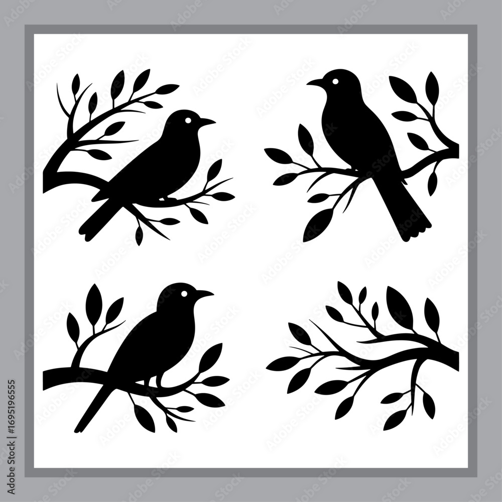 Fototapeta premium Charming Silhouettes of Birds on Branches A Serene and Elegant Design