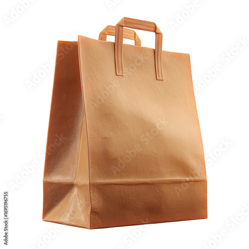 Brown Paper Shopping Bag with Handles Isolated on Black Background, isolated on transparent background, perfect cutout, PNG