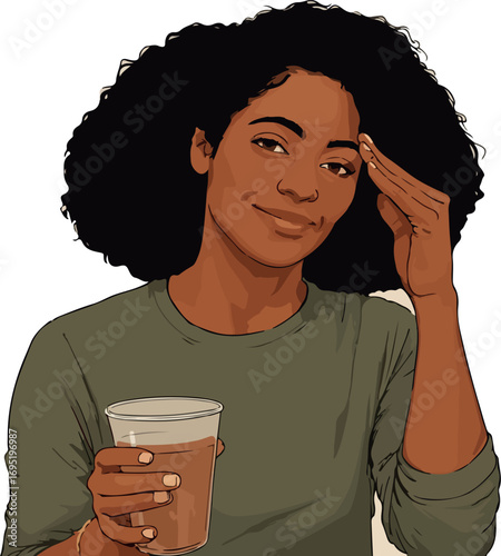 Woman with drink, advertizing a medical product