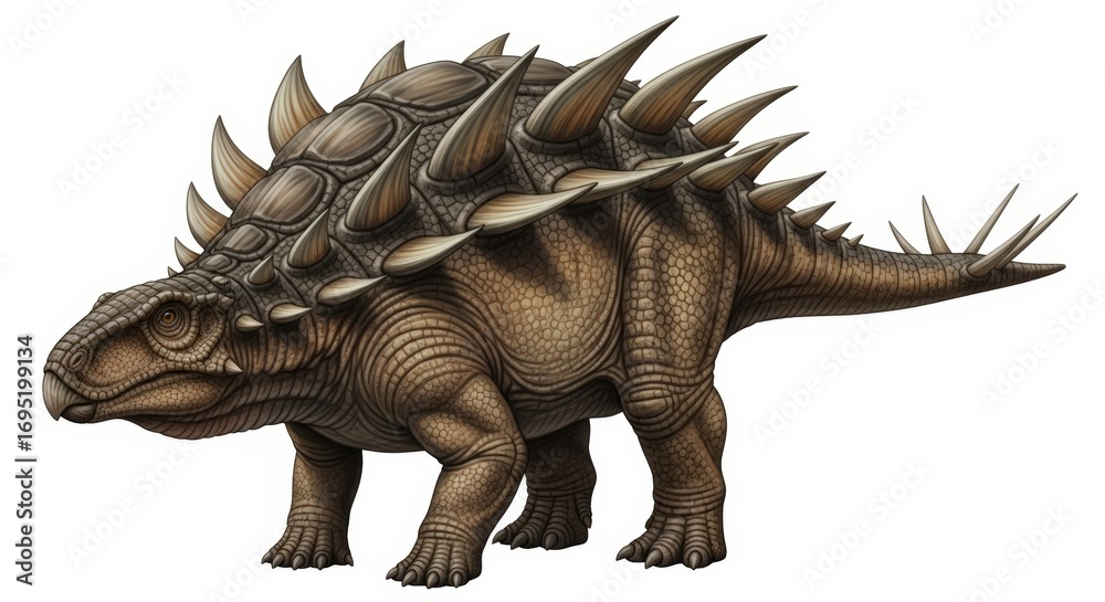 Fototapeta premium Majestic armored dinosaur with powerful spikes and scaly hide, ready to dominate prehistoric landscapes