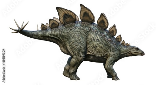 Majestic Stegosaurus dinosaur standing against a clean white background with detailed scales and plates