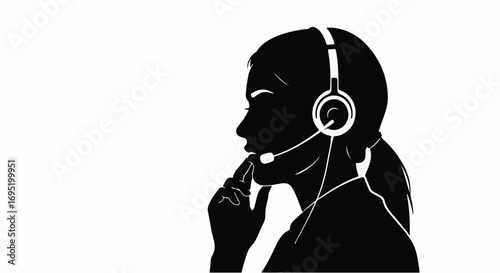 Silhouette of a thoughtful person wearing a headset, contemplating a customer service issue.