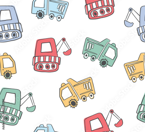 cute car and Digger pattern set for textile print multi color print 