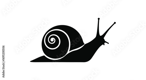Simple black silhouette of a snail on a white background, conveying slowness and simplicity.