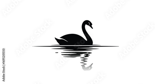 Elegant black swan glides gracefully on calm water, creating a serene reflection.