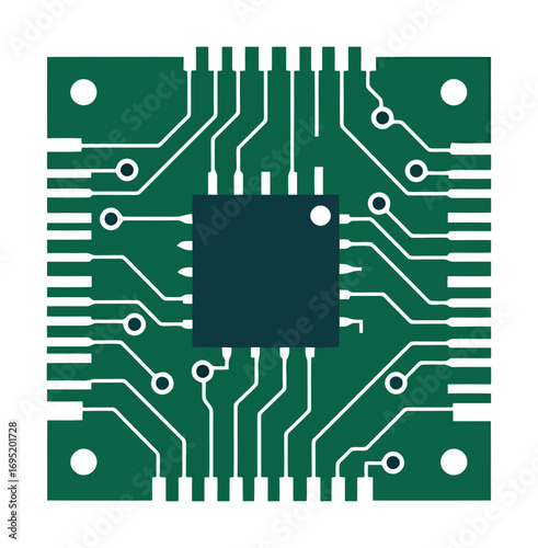 Minimalist PCB Vector Art - Green & Teal