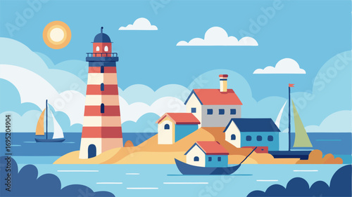 In the distance a lighthouse stands tall guiding the way for incoming ships and adding to the nautical charm of the quaint village.