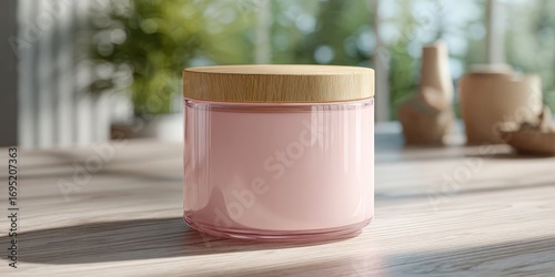 Wallpaper Mural Blush Pink Scented Candle Jar with Wooden Lid - Elegant Home Decor Mockup Torontodigital.ca