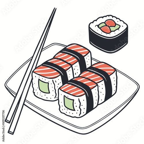 Illustration of sushi rolls on a plate