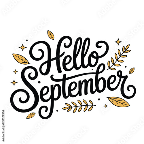 Hello september autumn fall season welcome september month leaves stars design graphic illustration