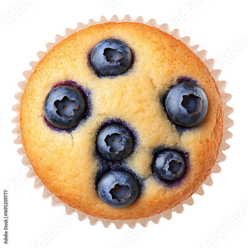 Blueberry Muffin Top View Isolated on White Background